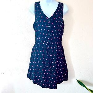 MIMI CHICA Strawberry Print Button Top Elastic Waist Mini Tank Shirt Dress M / L